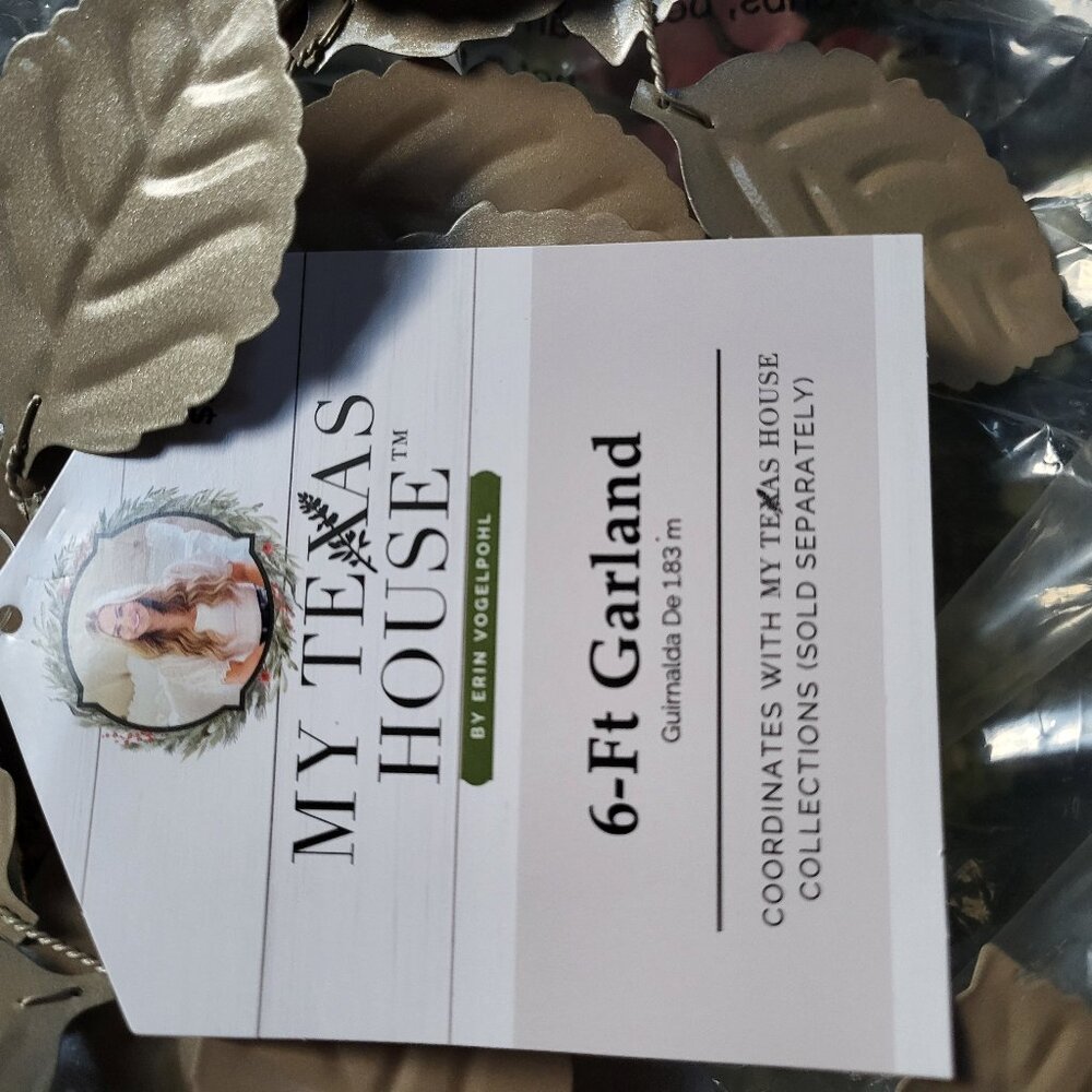 My Texas House gold metal leaf garland